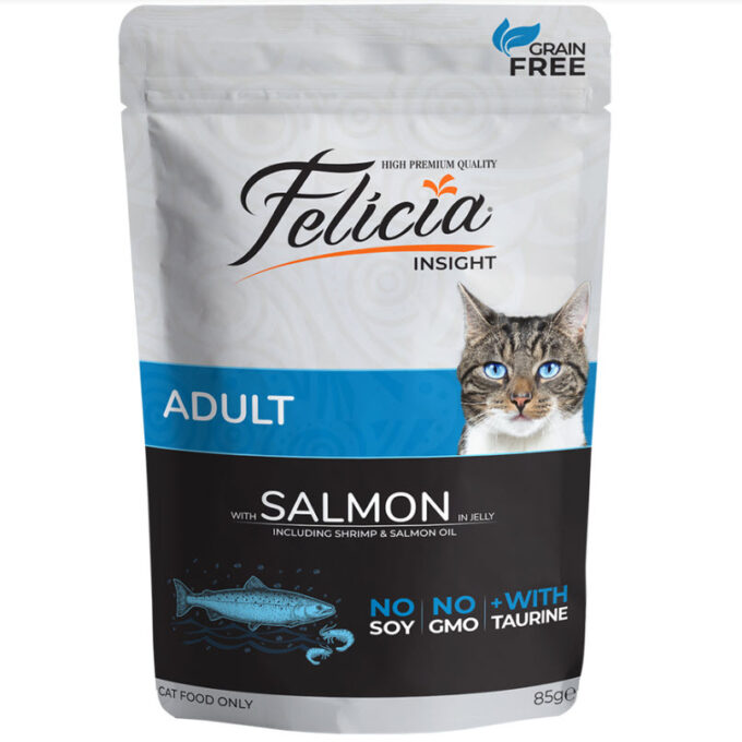 Felicia WET FOOD POUCHES for adult cats with salmon in jelly 85gr  (12 PCS)