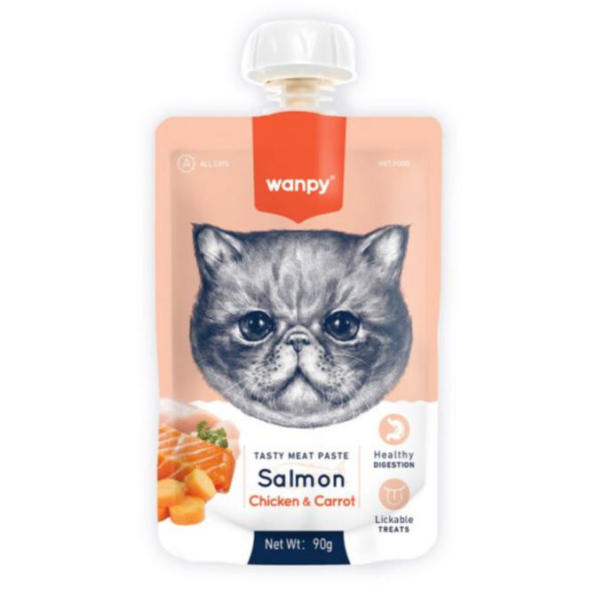 Wanpy Tasty Meat Paste Salmon, Chicken with Carrot Lickable Cat Treat - 90 g